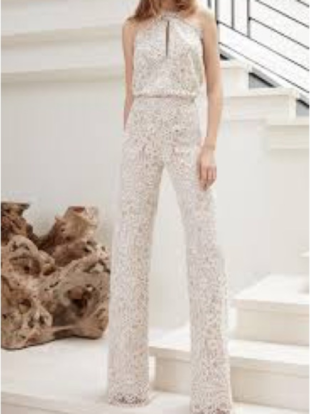 Alexis Amadora Lace Halter Jumpsuit in Fawn/Cream Sz S